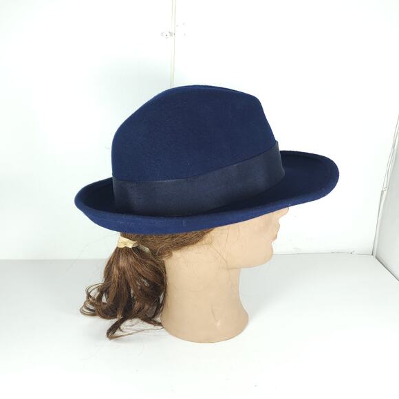TORY BURCH Women\'s OS Blue 100% Wool Logo Fedora Hat main image 14